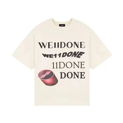WE11DONE Washed Logo Print Ivory White Unisex Short Sleeve T-Shirt. WD-TT8-20-107-U-IV