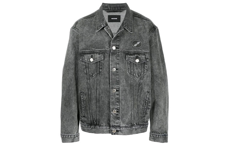 WE11DONE Washed Oversized Grey Denim Jacket with Logo Patch -  Fall Casualwear WD-DJ4-20-017-U-WASHBLACK