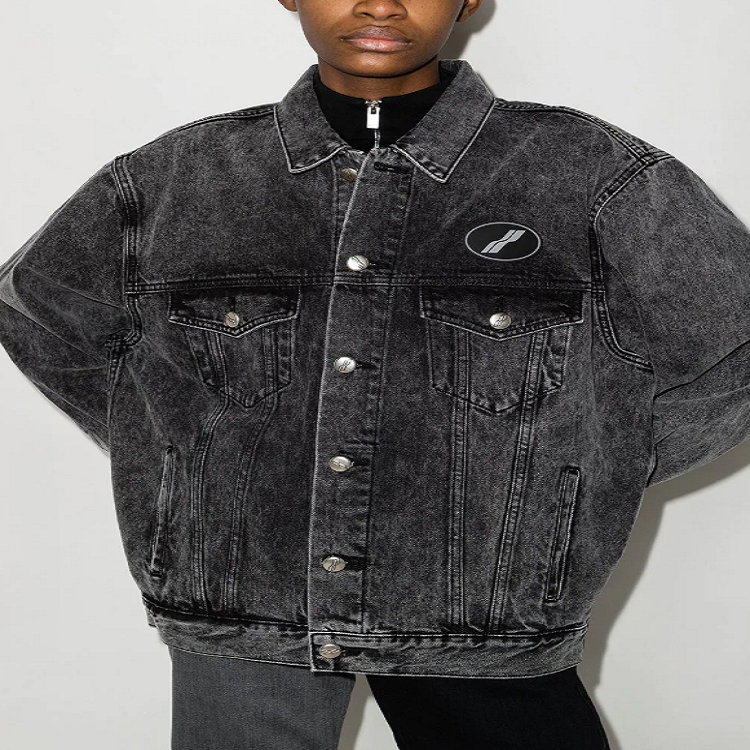 Details for WE11DONE Washed Oversized Grey Denim Jacket with Logo Patch -  Fall Casualwear WD-DJ4-20-017-U-WASHBLACK