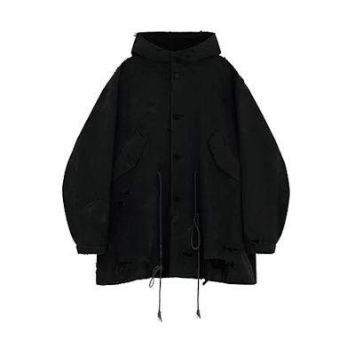 WE11DONE Washed Vintage Canvas Parka Jacket Unisex Long Sleeve WD-JP3-23-153-U-BK