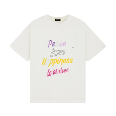 WE11DONE Washed Vintage Logo Print Ribbed Crewneck Unisex Short Sleeve T-Shirt White WD-TT0-24-705-U-WH