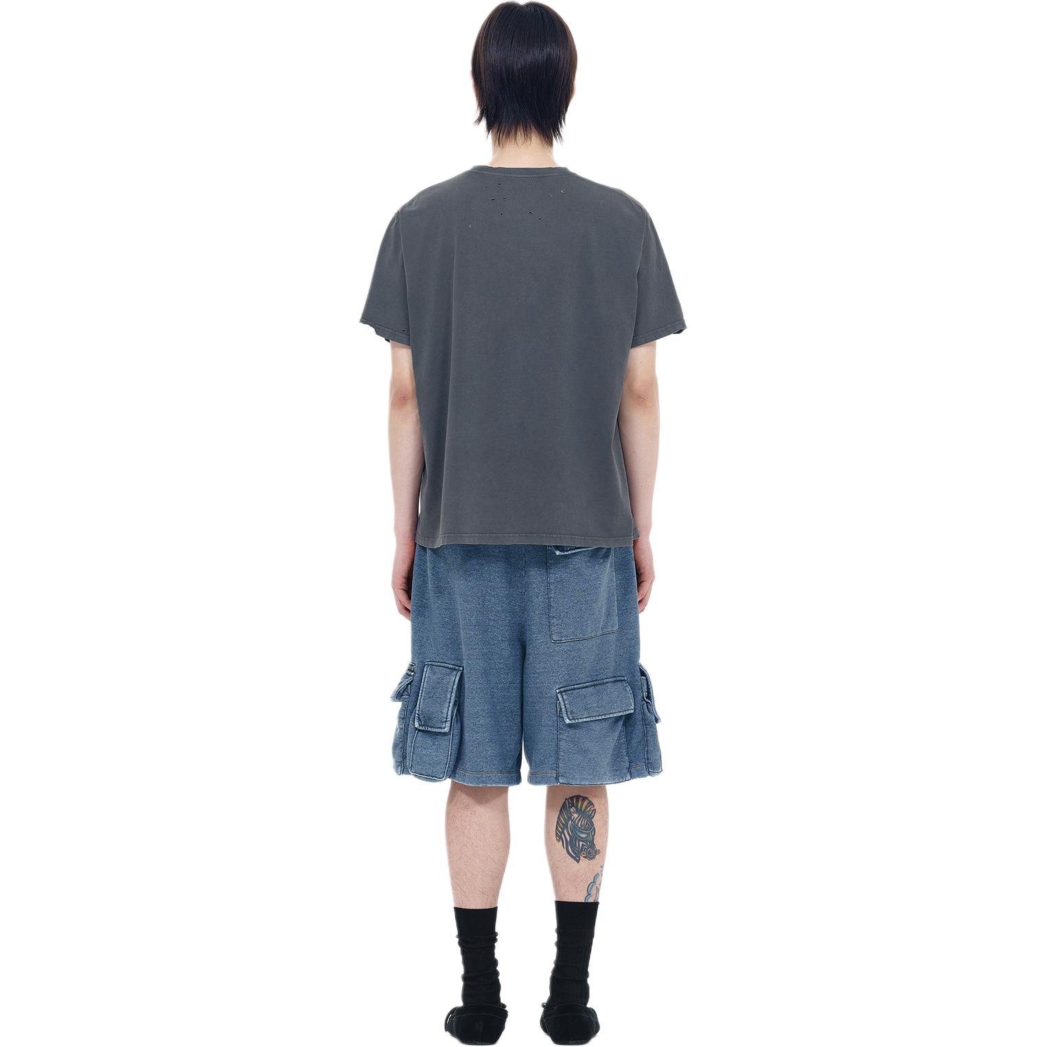 Purchase WE11DONE Washed Vintage Logo Printed Unisex Charcoal Ribbed Crewneck T-Shirt WD-TT0-24-705-U-CH