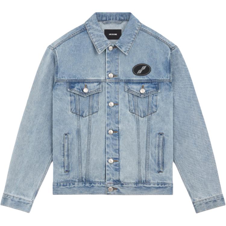 WE11DONE Washed Vintage Unisex Oversized Logo Denim Jacket - Fall Collection. WD-DJ4-20-017-U-ICE