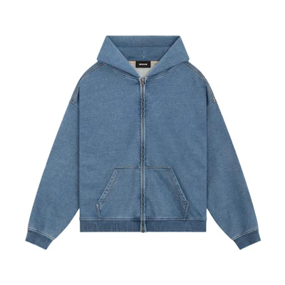 WE11DONE Washed Vintage Zipped Hoodie Unisex Blue WD-TJ0-24-787-U-BL