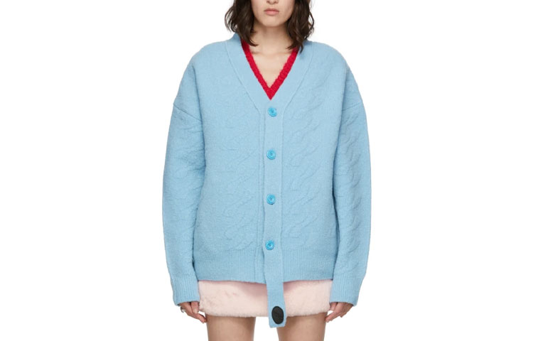 WE11DONE Wavy Embossed Knit Cardigan Unisex Blue WD-KC9-20-037-U-BL