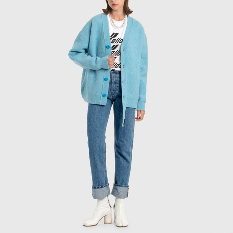 Lookbook WE11DONE 波浪壓紋針織開衫 男女同款 藍色 WD-KC9-20-037-U-BL