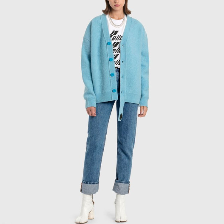 Shop WE11DONE 波浪壓紋針織開衫 男女同款 藍色 WD-KC9-20-037-U-BL