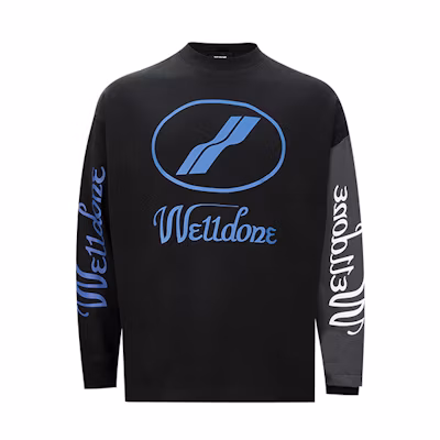 WE11DONE WD Logo Colorblock Long Sleeve T-Shirt Unisex Black. WD-TP7-20-083-U-BK