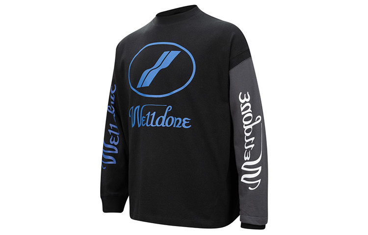 Shop WE11DONE WD Logo 配色長袖T恤 男女款 黑色. WD-TP7-20-083-U-BK