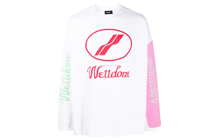 WE11DONE WD Print Classic Logo Patchwork Long Sleeve Tee Unisex White WD-TP7-20-083-U-WH