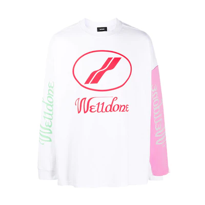 WE11DONE WD Print Classic Logo Patchwork Long Sleeve Tee Unisex White WD-TP7-20-083-U-WH