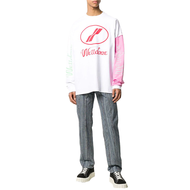 WE11DONE WD Print Classic Logo Patchwork Long Sleeve Tee Unisex White WD-TP7-20-083-U-WH 圖 3