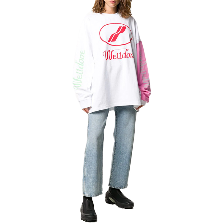 WE11DONE WD Print Classic Logo Patchwork Long Sleeve Tee Unisex White WD-TP7-20-083-U-WH 圖 6