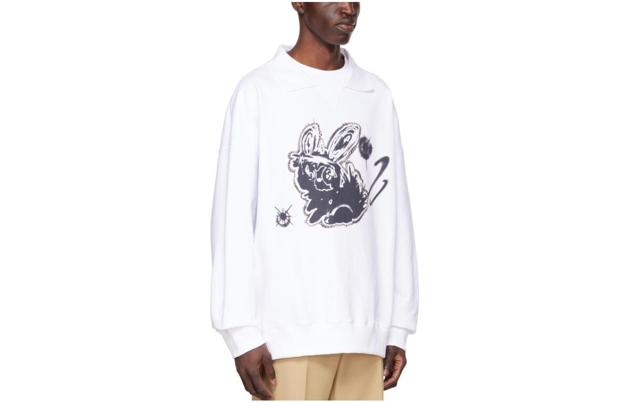 WE11DONE White Animal Print Crewneck Long Sleeve Sweatshirt WD TS1 22 581 WH -2