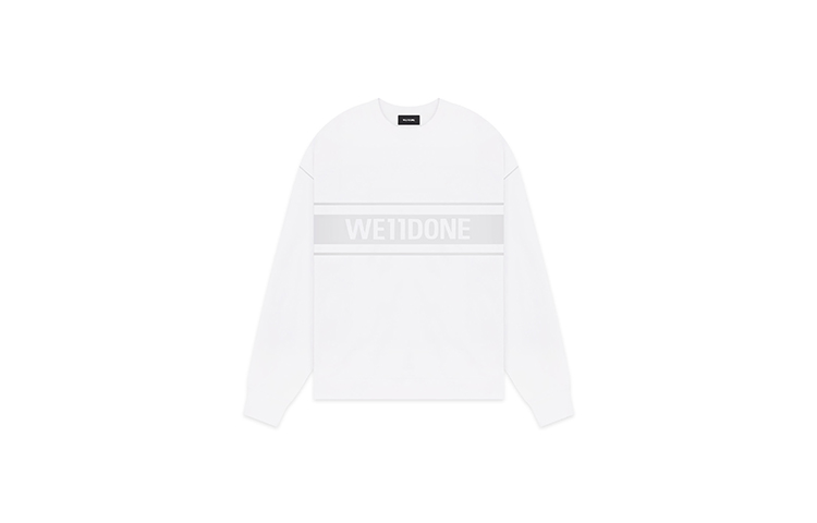 WE11DONE White Graphic Print Crewneck Sweatshirt with Reflective Silver Logo Unisex WD-SS5-19-048-WH