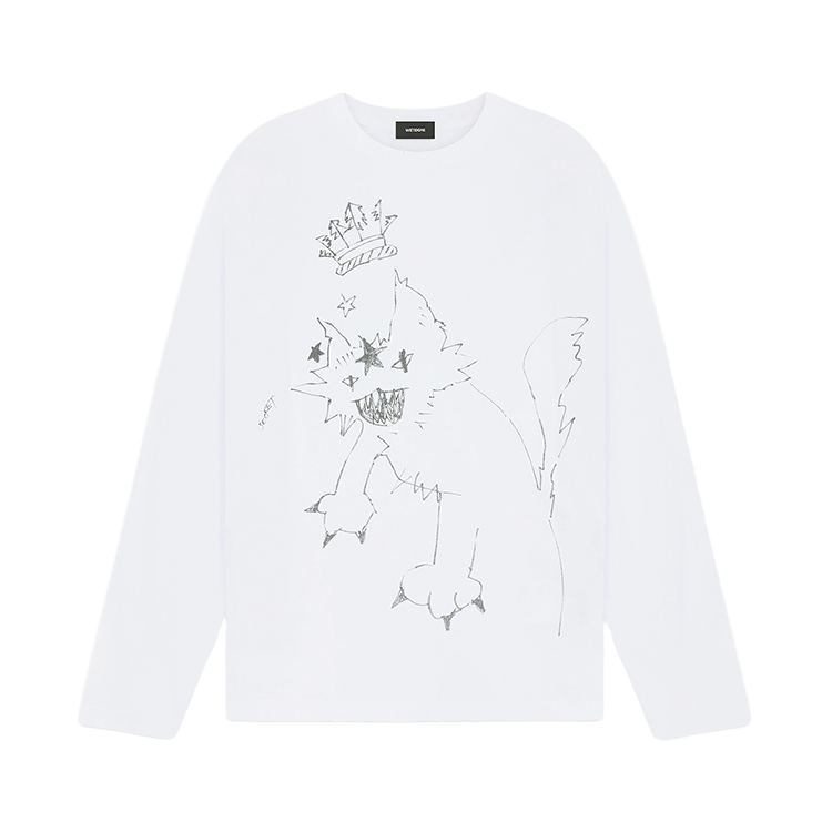 Order WE11DONE 白色长袖T恤 男女通用 手绘垃圾摇滚风格。 WD-TT2-24-747-U-WH
