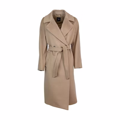 WEEKEND MaxMara Long Coat with Belt Khaki Color 2425016092600-006