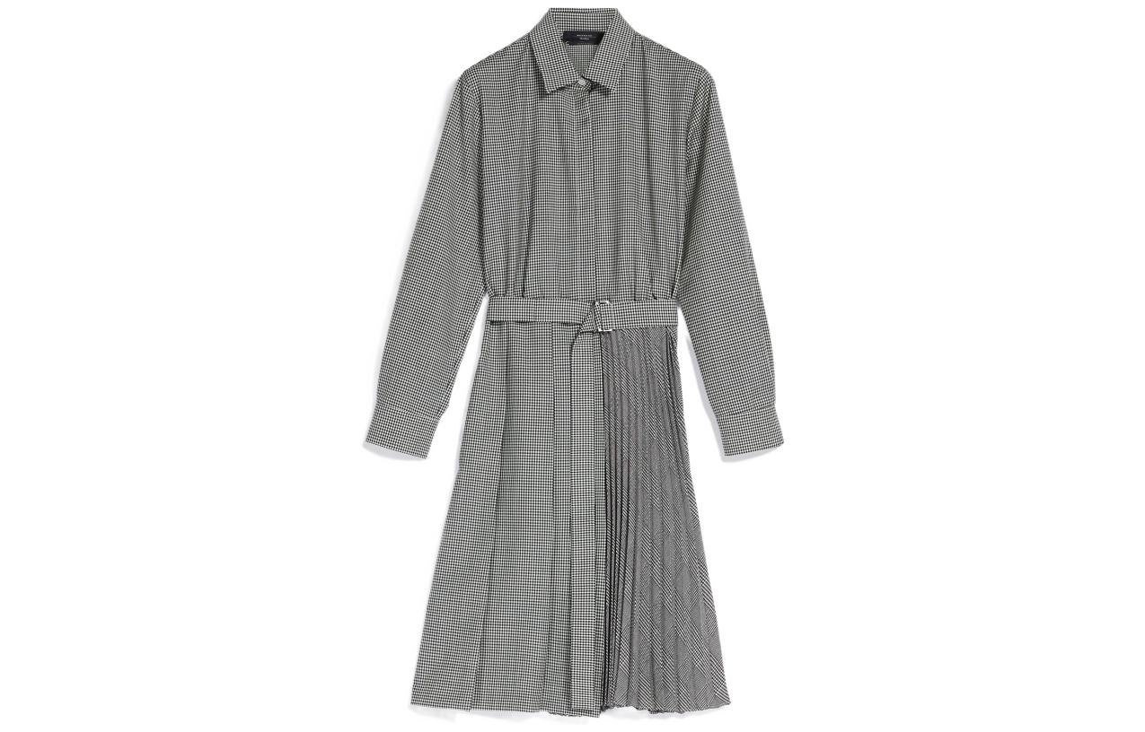 WEEKEND MaxMara Plaid Stripe Belted Shirt Dress Long Sleeve Gray 5221093706