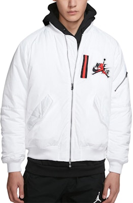 White Jordan Air Wings MA-1 Logo Print Winter Jacket AV2599-100 Purchase White Jordan Air Wings MA-1 Logo Print Winter Jacket AV2599-100