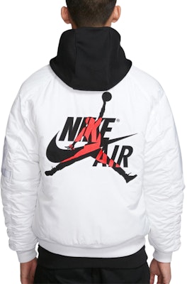 White Jordan Air Wings MA-1 Logo Print Winter Jacket AV2599-100 Details for White Jordan Air Wings MA-1 Logo Print Winter Jacket AV2599-100