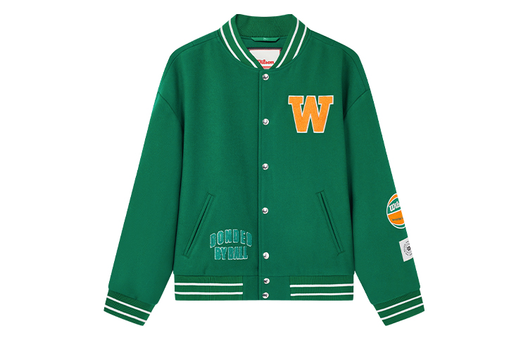 Wilson Letter Embroidered Stylish Baseball Wool Jacket Unisex - Green. W11M243703W
