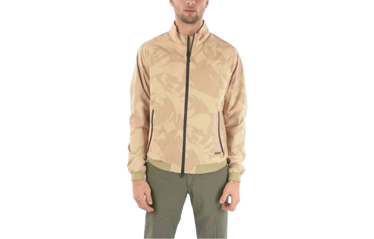 WOOLRICH Beige Camo Print Zip-Up High Collar Jacket COWOCPS2659PR058692