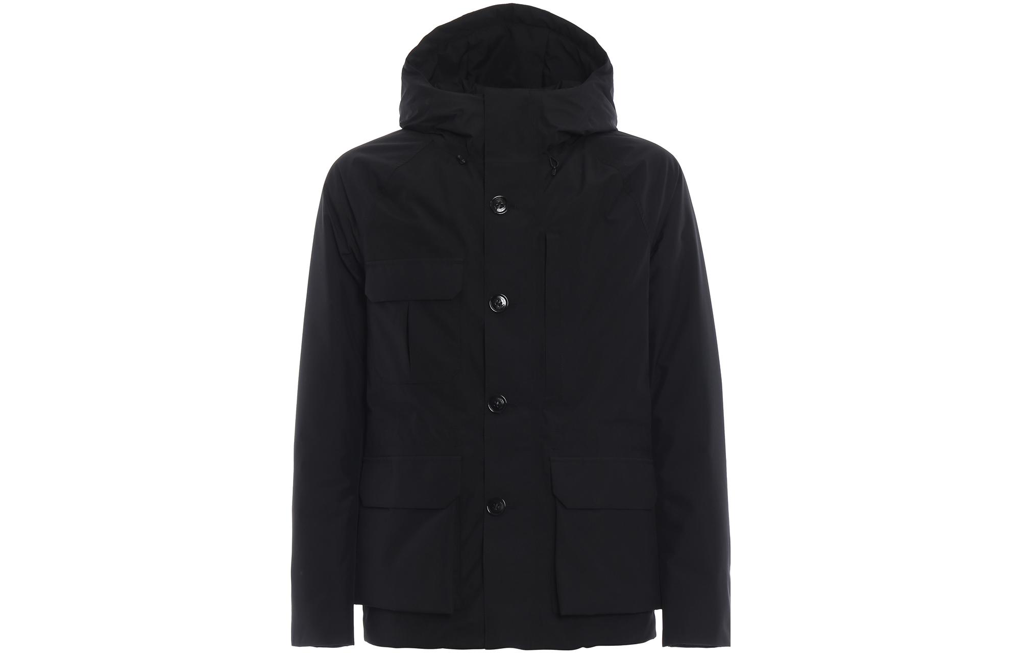 WOOLRICH Black Hooded Down Jacket with Buttons Long Sleeve WOCPS2689GT02-100