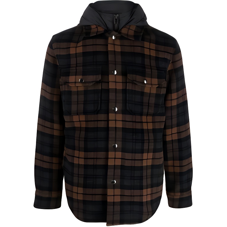 WOOLRICH Brown Plaid Hooded Down Jacket with Chest Pocket Long Sleeve CFWOOS0104MRUT3121