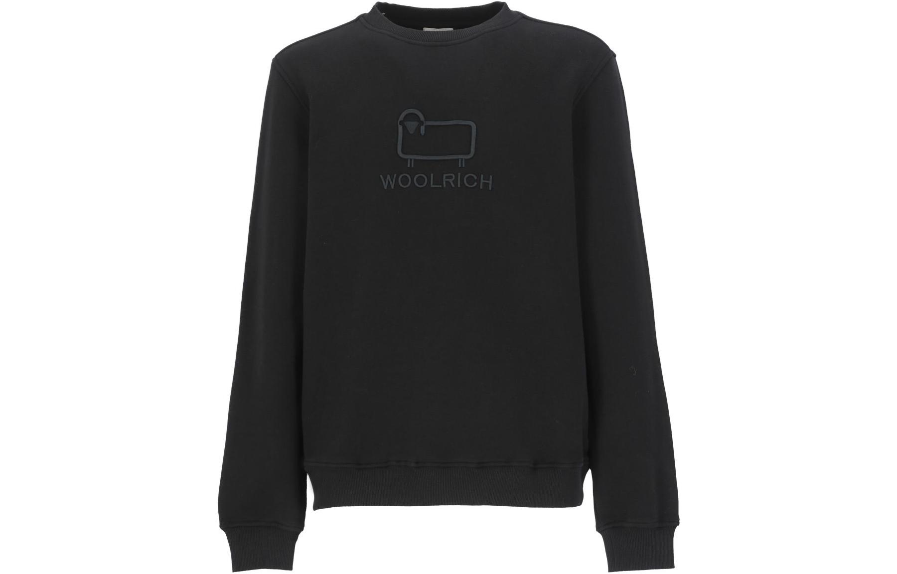 WOOLRICH FW22 Black Crewneck Sweatshirt with Logo Embroidery. CFWOSW0133MRUT3105100
