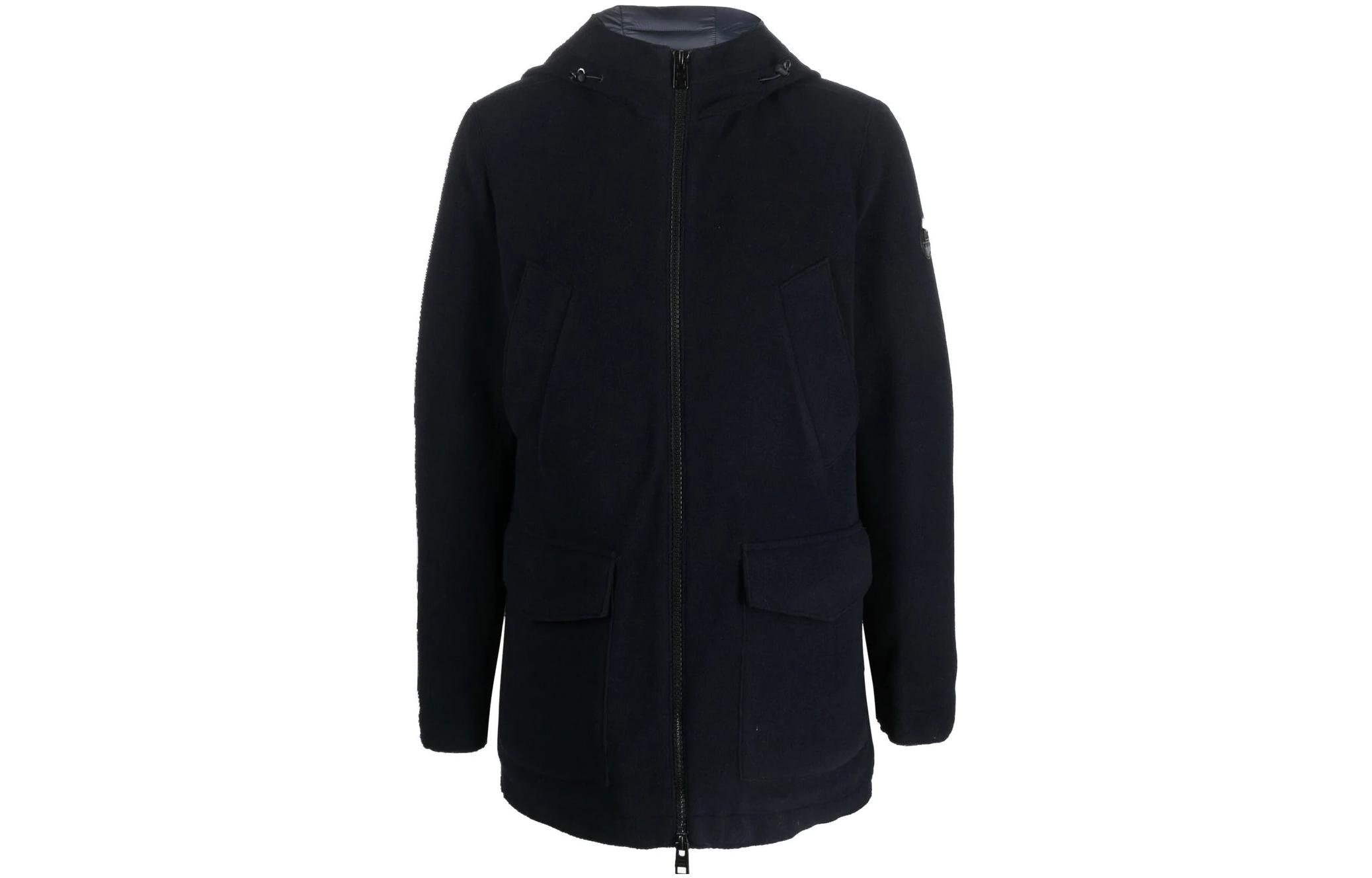 WOOLRICH FW22 Black Solid Color Hooded Zip-Up Jacket CFWOOU0597MRUT3110