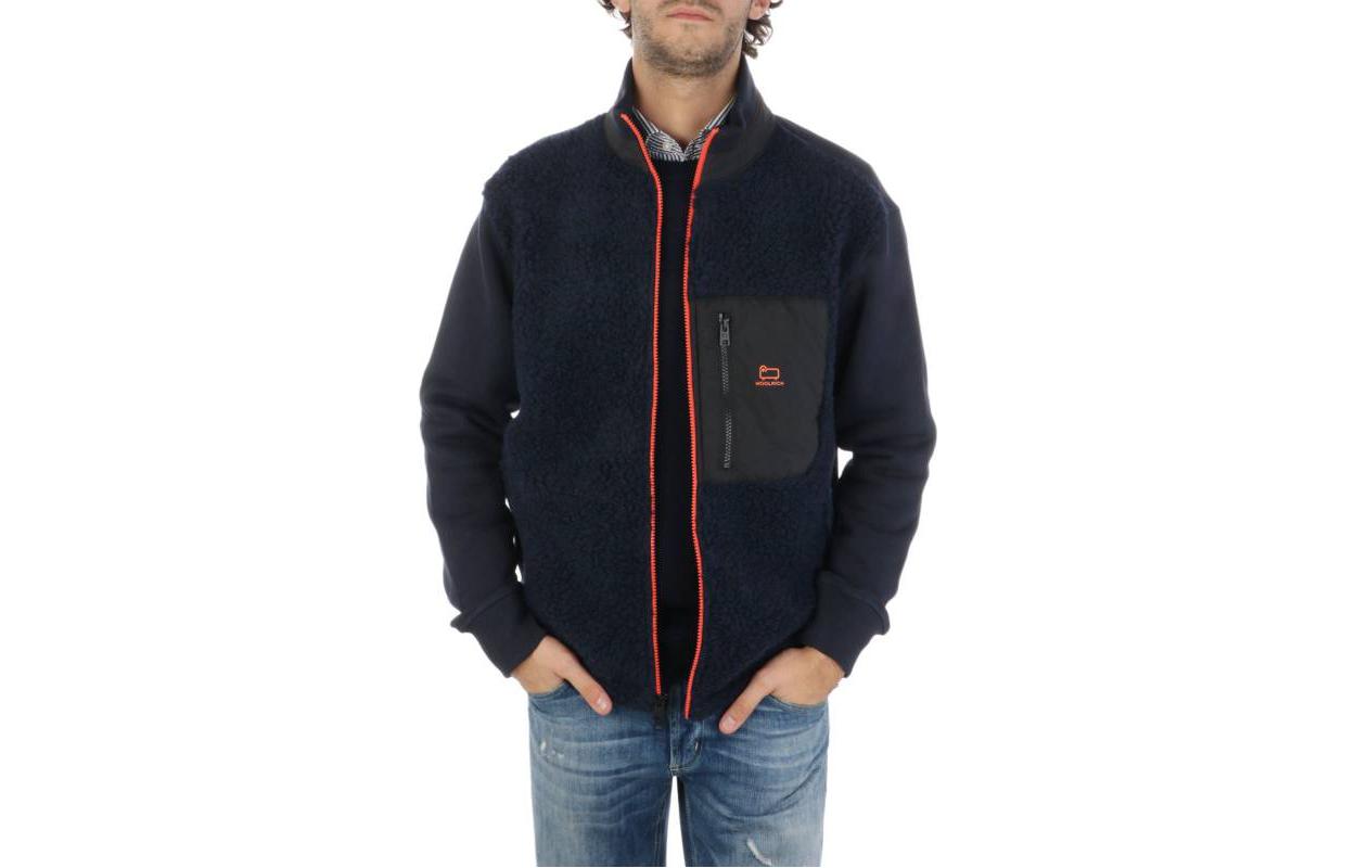 WOOLRICH FW22 Solid Color Chest Pocket Zip-Up Jacket Men’s Blue WOSW0144MR3989