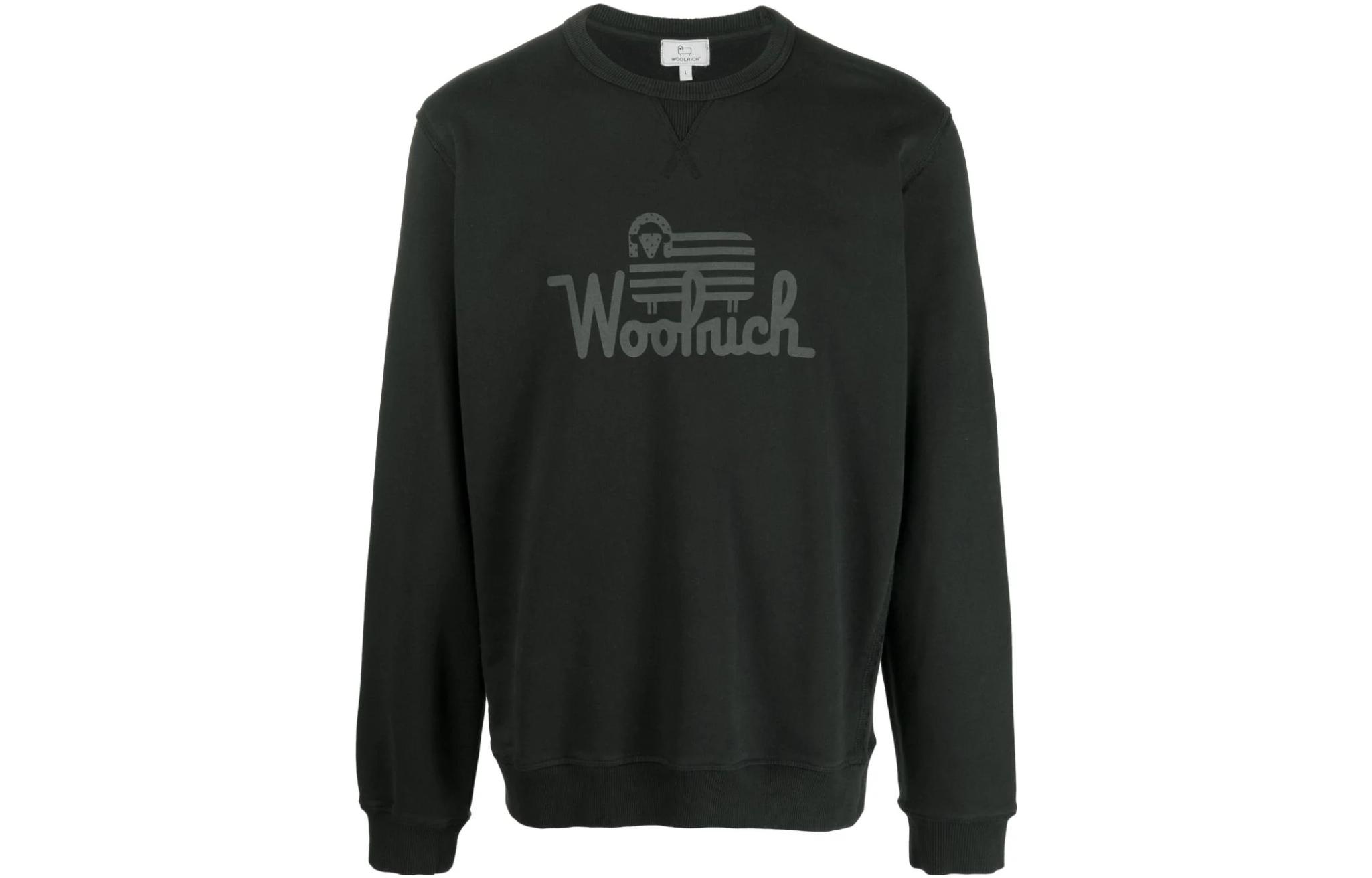 WOOLRICH FW23 Black Crewneck Sweatshirt with Logo Print. CFWOSW0211MRUT3290100