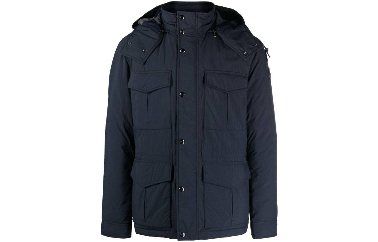 WOOLRICH FW23 Solid Single-Breasted Hooded Jacket Navy Blue (). WOOU0855MRUT30773989