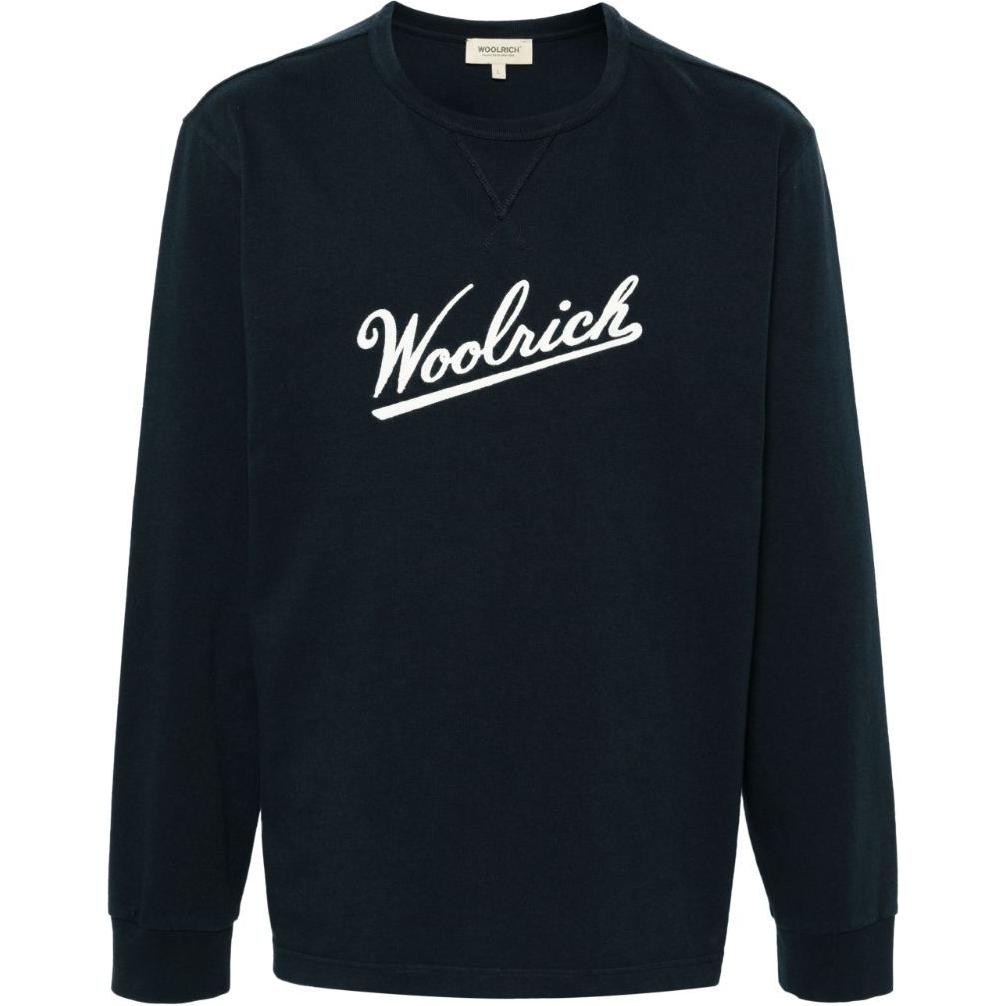WOOLRICH FW24 Blue Crewneck Sweatshirt with Embroidered Letter Logo CFWOTE0137MRUT3385