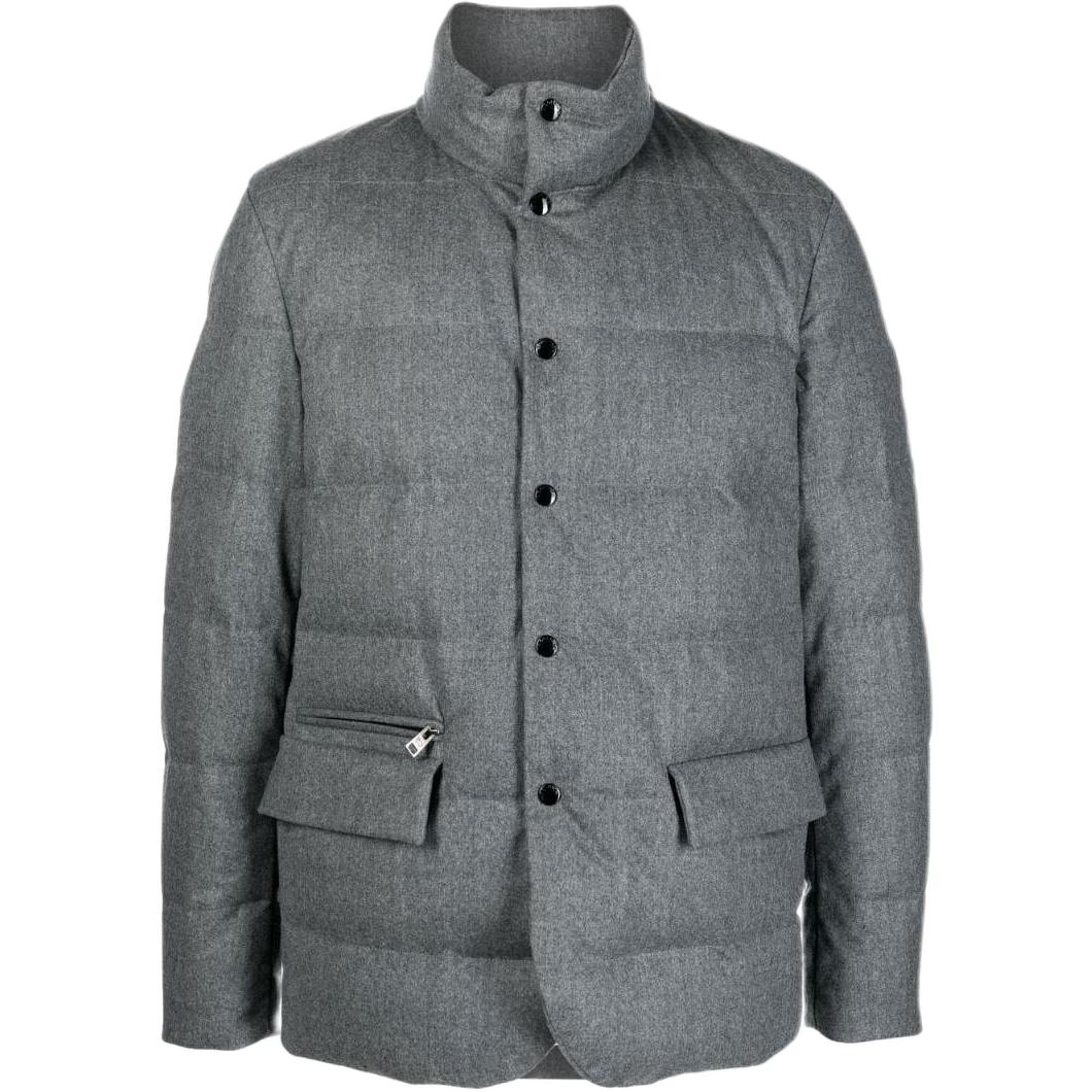 WOOLRICH Grey Solid Stand Collar Down Jacket Long Sleeve. CFWOOU0647MRUT3108-185