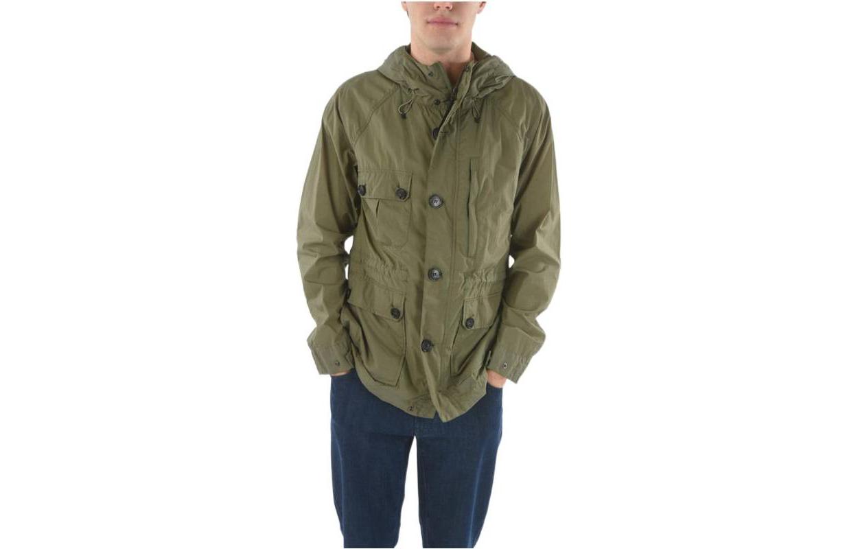 WOOLRICH Solid Army Green Hooded Button-Up Jacket COWOCPS2820UT13056373