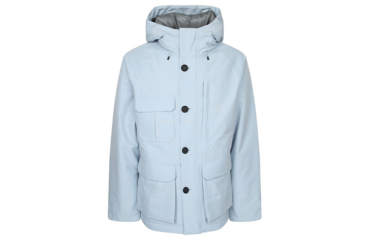 WOOLRICH Solid Color Hooded Single-Breasted Jacket Men’s Blue WOOU0473MRUT11803-0133