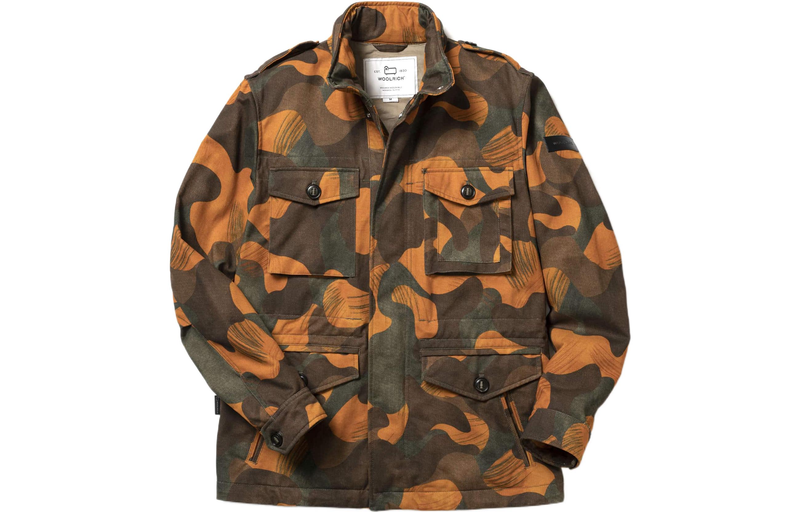 WOOLRICH SS22 Orange Camo Zip-Up Jacket with Stand Collar WOOU05572147