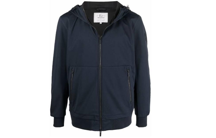 WOOLRICH SS22 Solid Zip-Up Hoodie Jacket - Blue WOSW01283989