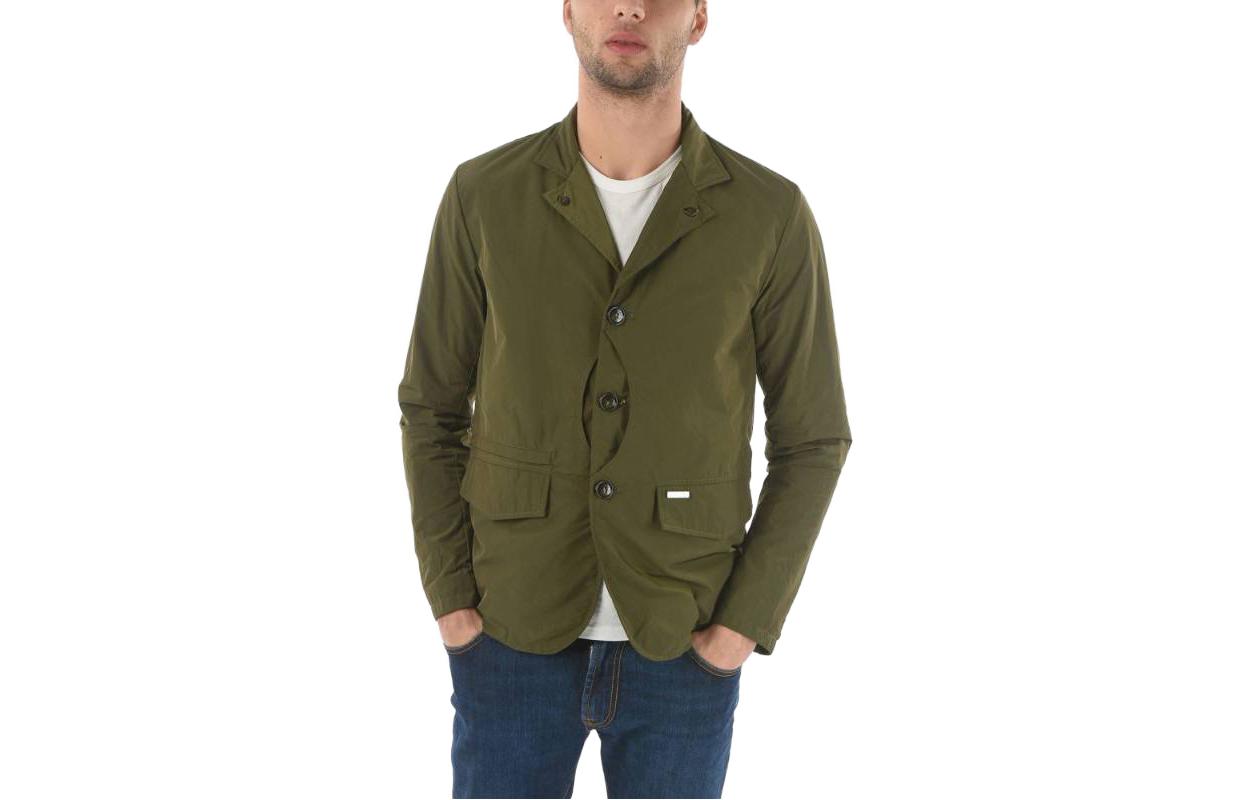 WOOLRICH SS23 Dark Green Single-Breasted Collar Jacket. COWOCPS2639SM206480