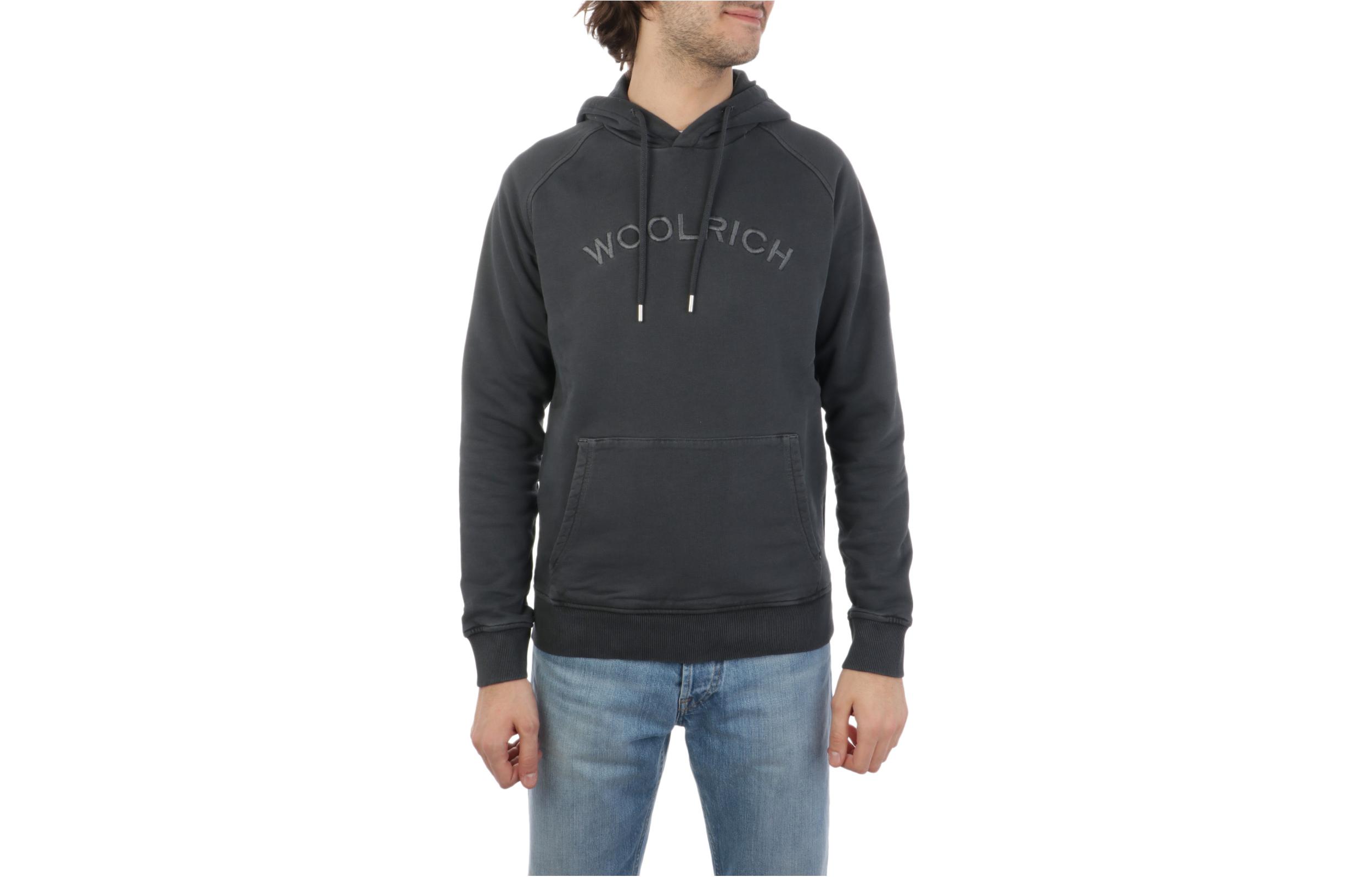WOOLRICH SS23 Embroidered Logo Hoodie Pullover in Dark Gray. WOSHW0188MR-100