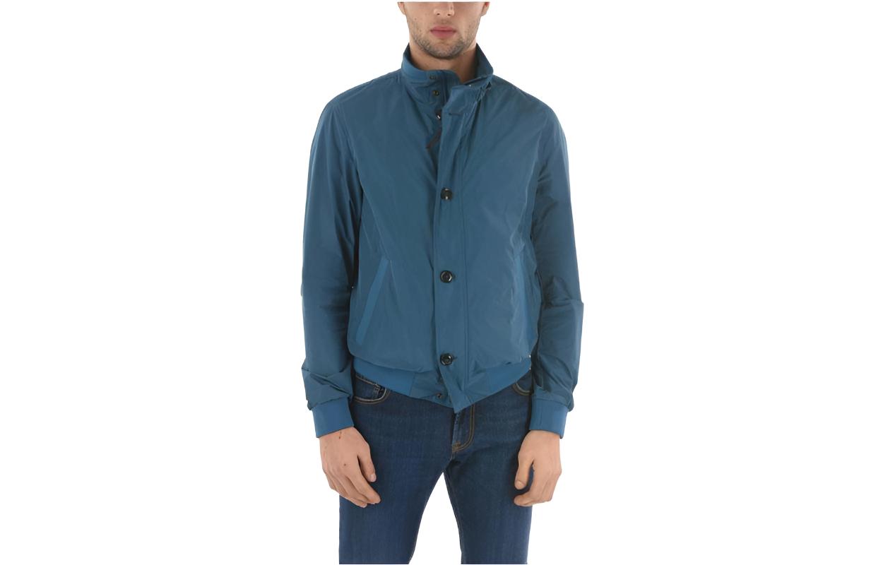 WOOLRICH SS23 Solid Stand Collar Zip Jacket Blue Long Sleeve COWOCPS2833UT12973778