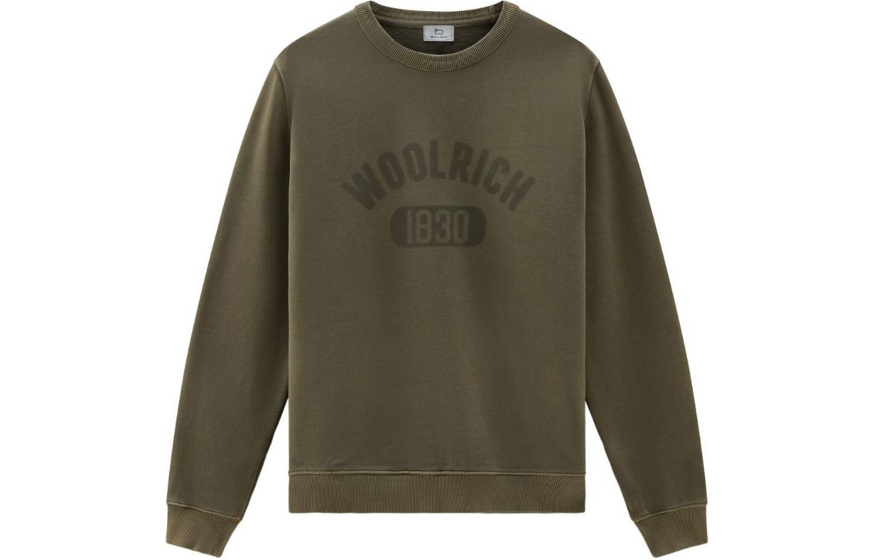 WOOLRICH SS24 Logo Print Crewneck Long-Sleeve Sweatshirt Olive Green Men CFWOSW0221MRUT3686