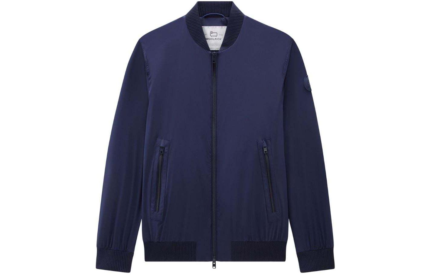 WOOLRICH SS24 Navy Blue Logo Patch Zip Bomber Jacket Long Sleeve CFWOOU0893MRUT310731108