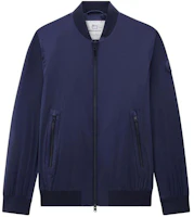 WOOLRICH SS24 Navy Blue Logo Patch Zip Bomber Jacket Long Sleeve CFWOOU0893MRUT310731108 WOOLRICH SS24 Navy Blue Logo Patch Zip Bomber Jacket Long Sleeve CFWOOU0893MRUT310731108