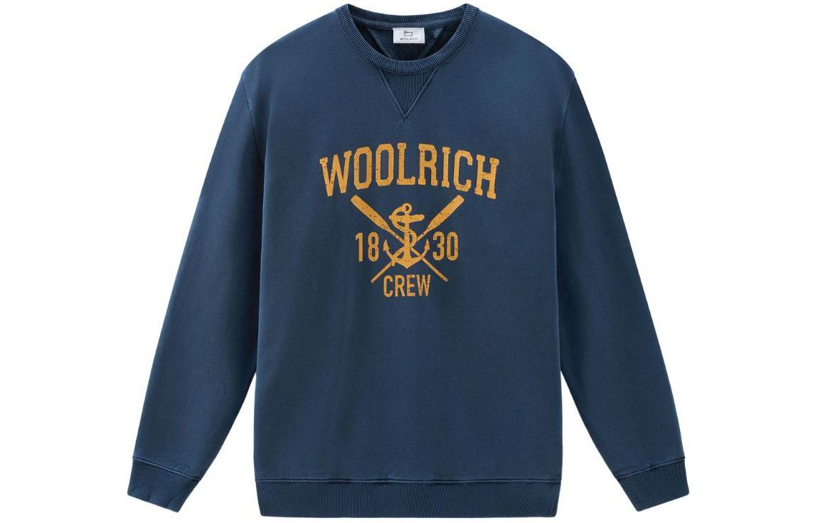 WOOLRICH SS24 Navy Blue Long-Sleeve Crewneck Sweatshirt with Logo Print CFWOSW0229MRUT3686-3989