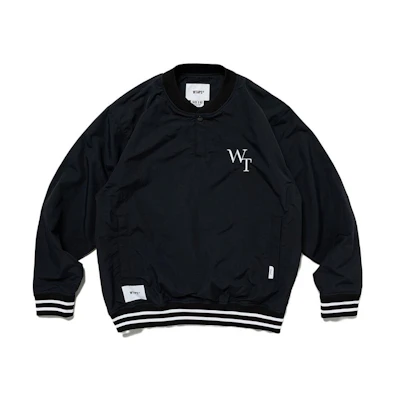 WTAPS Black Pullover Jacket with Embroidered Lettering. 231BRDT-JKM02-BK