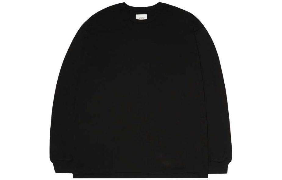 WTAPS Black Crewneck Pullover Sweatshirt with Letter Print for Men Long Sleeve WT-0389