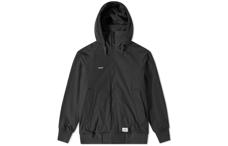 WTAPS Black Hooded Jacket with Back Graphic for Men - Casual Workwear Style 192BRDT-JKM02-BK