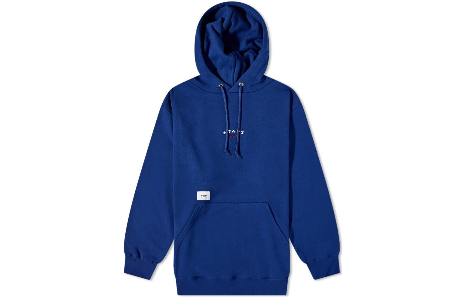 WTAPS Blue Pullover Hoodie Plain Embroidered Letter Design 212ATDT-CSM20-BLU